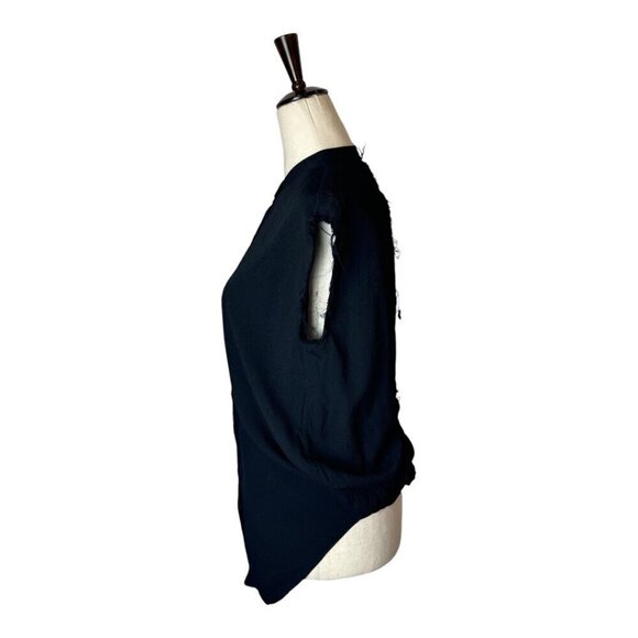 Helmut Lang Shirt Women Small Black Jacquard Split Back Knot Button Front Top - Picture 6 of 10